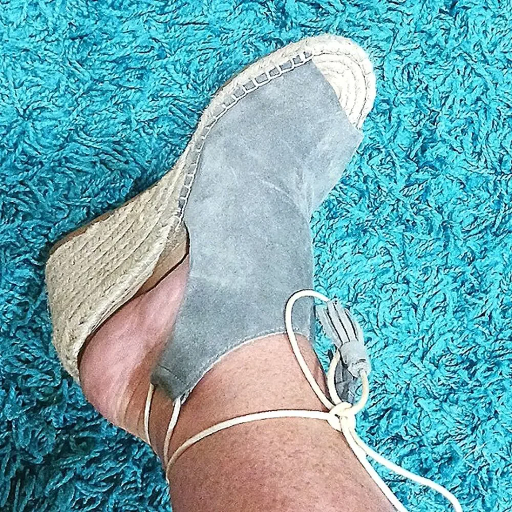 Bettye Blue Suede Ankle Tie Womans Espadrilles sz 8